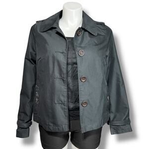 Vintage Merona Womens Dress Coat Jacket Button Close Collared Buckle Cuff Black